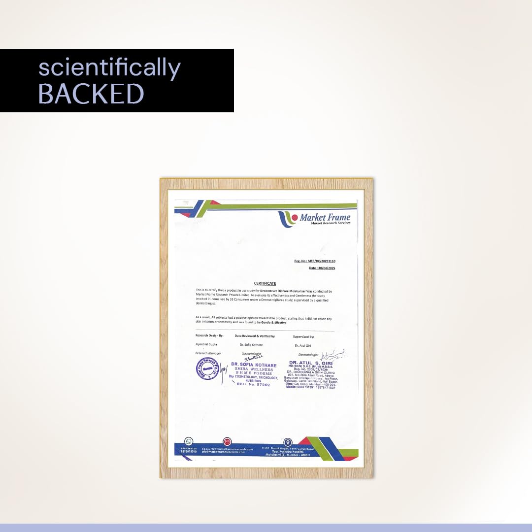 Framed certificate with 'scientifically backed' text on a white background