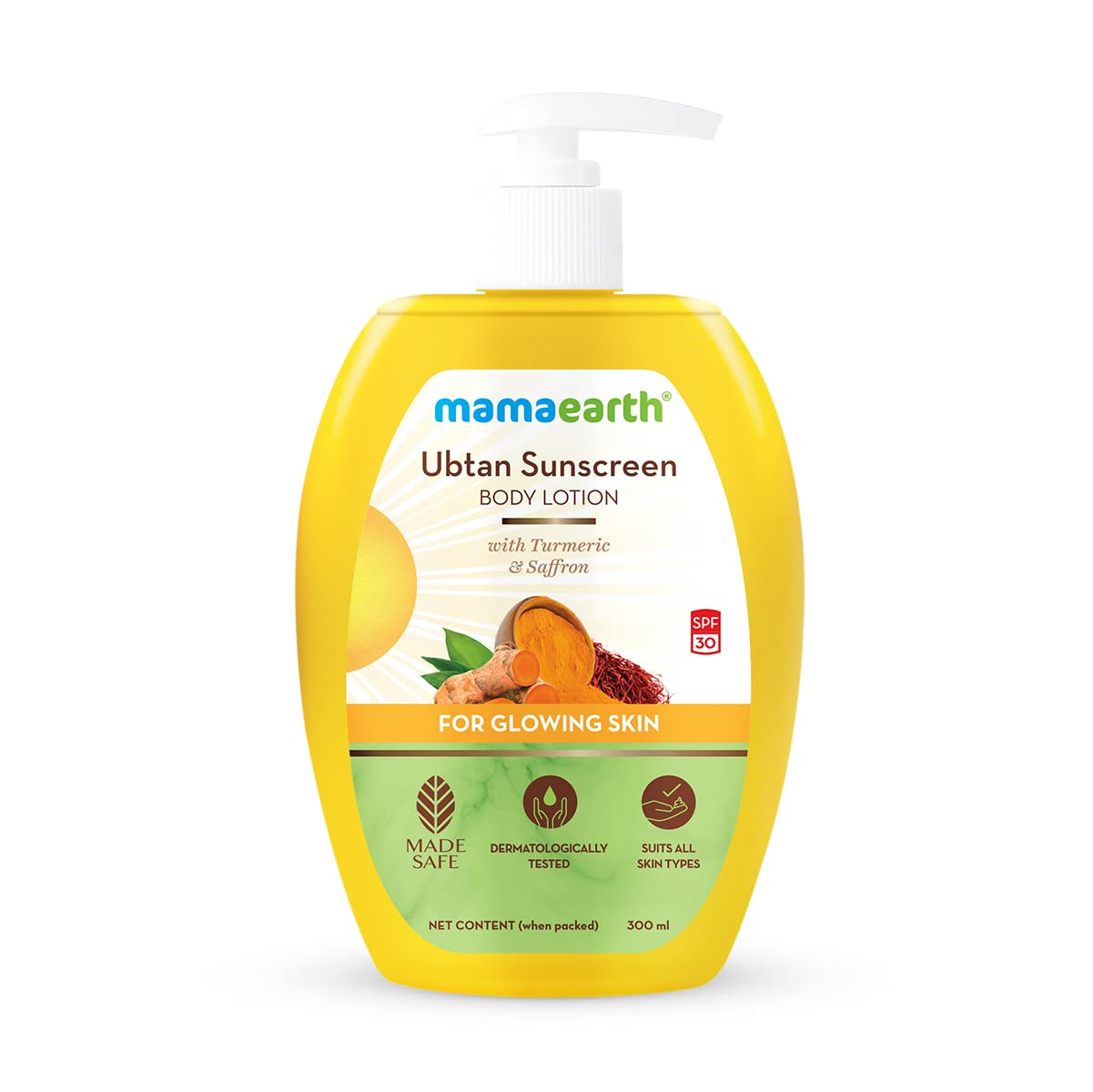 Mamaearth Ubtan Sunscreen Body Lotion SPF 30 With Turmeric & Saffron For Glowing All Skin 300 Ml