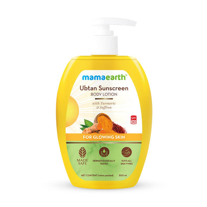 Mamaearth Ubtan Sunscreen Body Lotion SPF 30 With Turmeric & Saffron For Glowing All Skin 300 Ml
