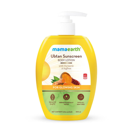 Mamaearth Ubtan Sunscreen Body Lotion SPF 30 With Turmeric & Saffron For Glowing All Skin 300 Ml
