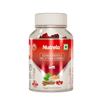 Nutrela Ashwagandha & Melatonin Sleep Gummies for Men & Women | 30 Strawberry-Flavored Gummies | Supports Restful Sleep & Stress Relief