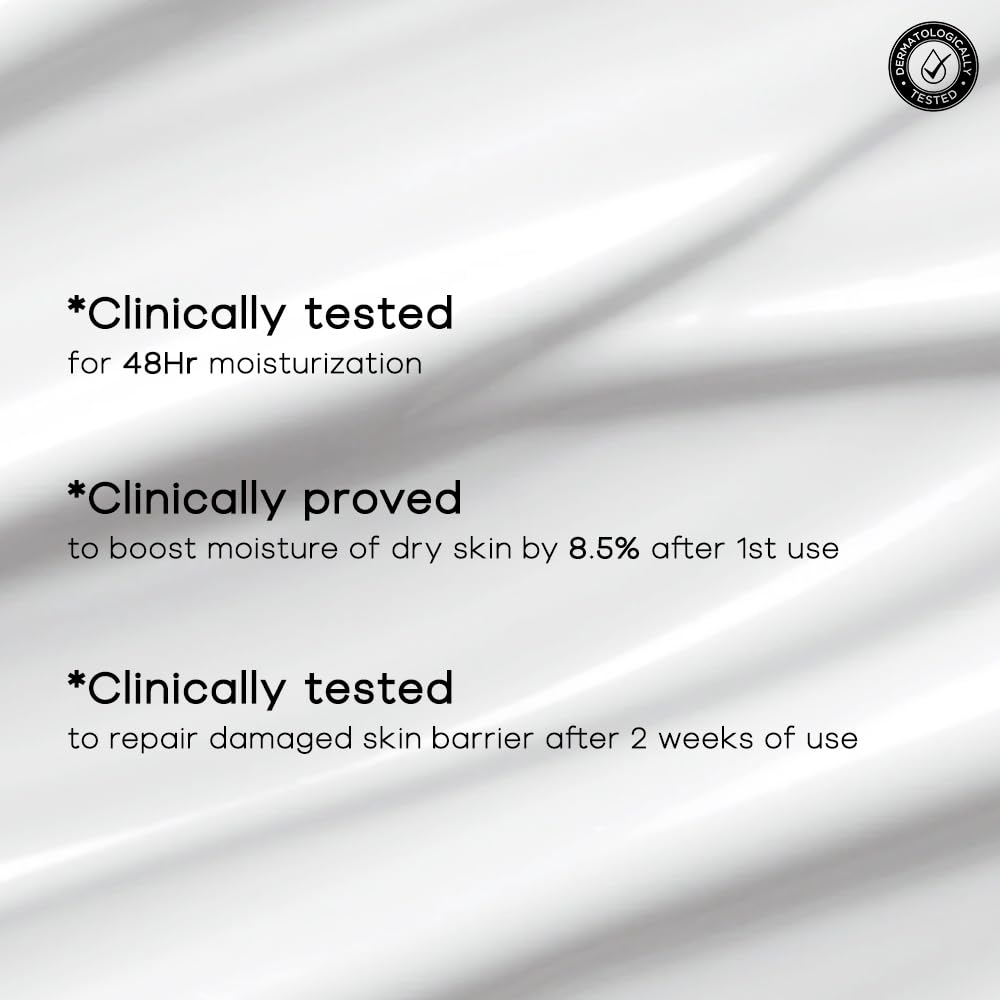 Text on a white background highlighting clinical testing and benefits of a skincare product.