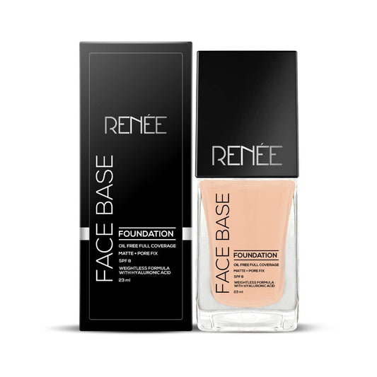 RENEE Face Base Liquid Foundation - Chai Tea, 23ml | Enriched with Hyaluronic Acid & Vitamin E, Provides SPF 8 Protection, Weightless, Long-lasting Matte Finish
