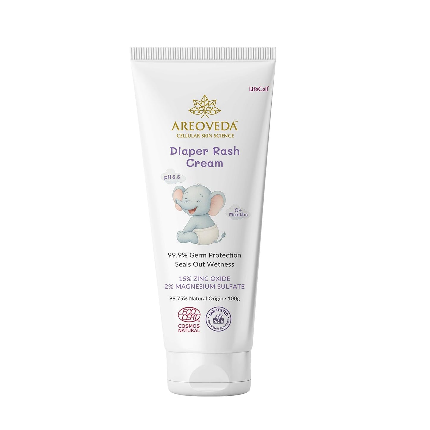 AreoVeda Diaper Rash Cream (100 gm), Suitable for newborns & babies, 15% Zinc Oxide, Prevents & Soothes Rashes from Day 1, Relieves Itchiness & Discomfort