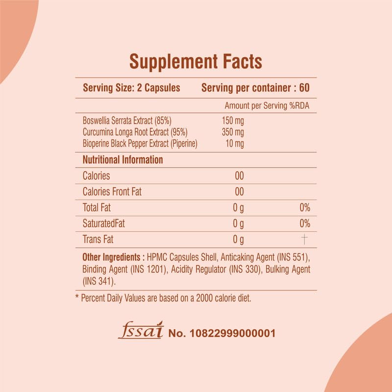 Supplement facts label with detailed nutritional information on a beige background