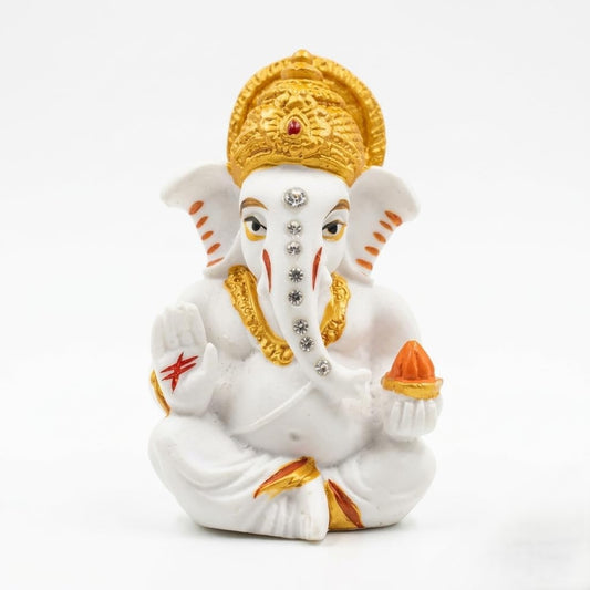 Mangalmurti Ganesh Idol White Marble Statue, Matte Finish Ganpati Murti for Puja, Mandir, Home Decor, Car Dashboard, Ganesh Chaturthi, Diwali & Festive Gifting