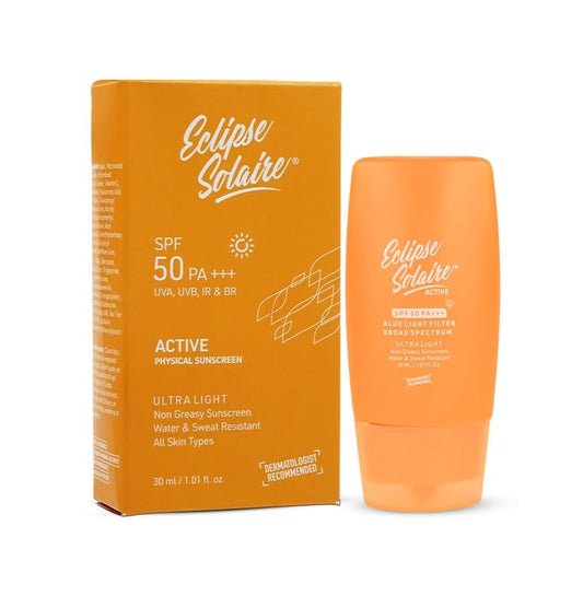 YUDERMA Eclipse Solaire Active Sunscreen SPF 50 PA+++ | No White Cast | Broad Spectrum UVA/UVB/IR & Blue Light Shield | Lightweight, Non-Greasy Formula for All Skin Types – 30ml
