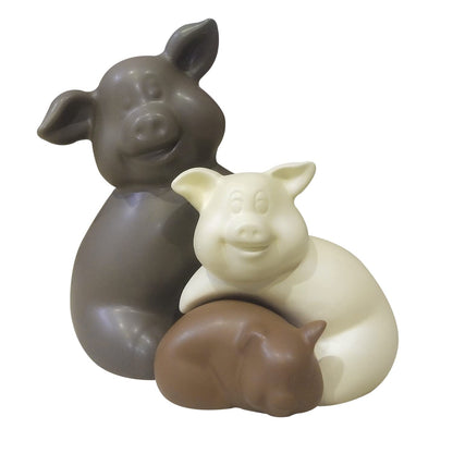Home Décor Teddy Piggy Family Matte Finish Ceramic Figurines - (Set of 3, Matte Brown)