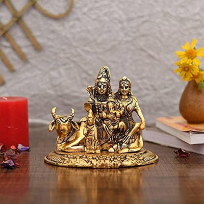 Handcrafted Shiva Parvati Ganesh Idol Shiv Parivar Murti Statue Sculpture - Lord Shiva Idols Family Sitting On Nandi Showpiece Figurine for Home Office Temple Mandir Decoration Gift