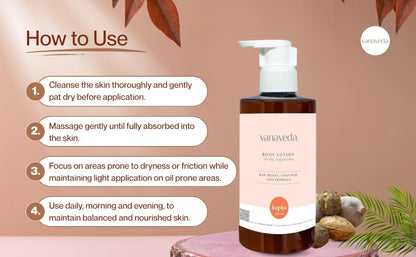 Vanaveda Kapha Body Lotion for Oily Skin | Lightweight Ayurvedic Moisturiser | Daily Body Care for Smooth, Non-Sticky Skin | 300ml