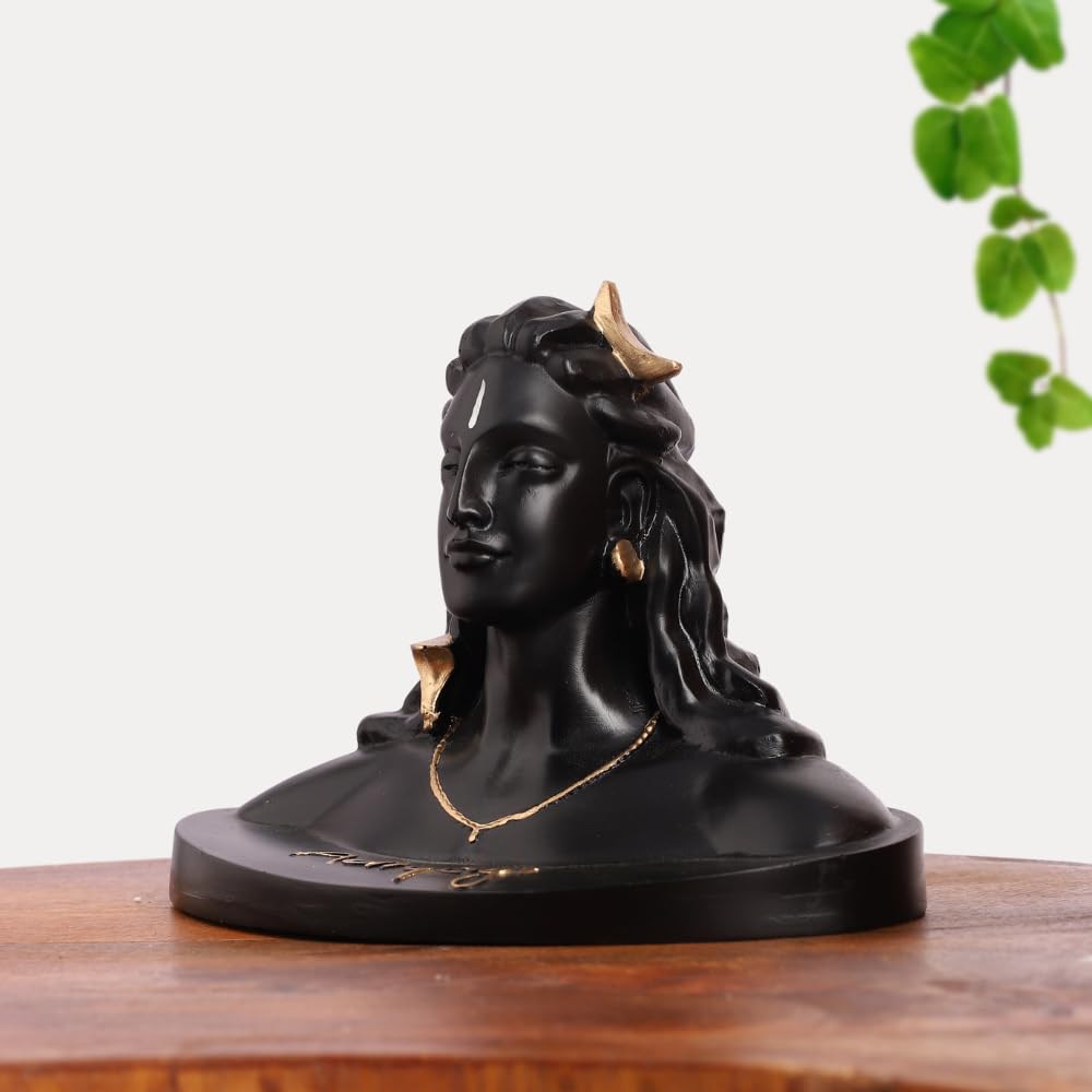 Black & Gold Plated Lord Adiyogi Shiva Idol Statue | Showpiece for Car Dashboard, Table, Return Gifting Item