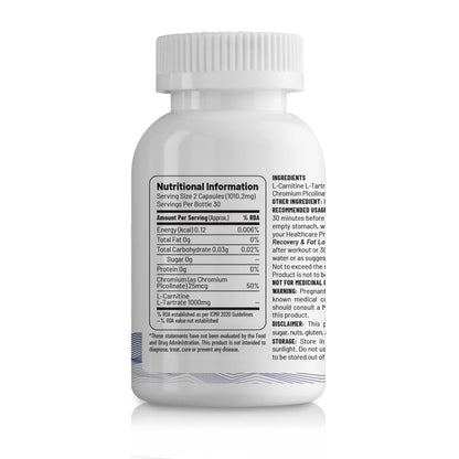 Zephivo Unived L-Carnitine L-Tartrate 1000mg, Supports use of Fat for Energy, 60 Vegan Caps