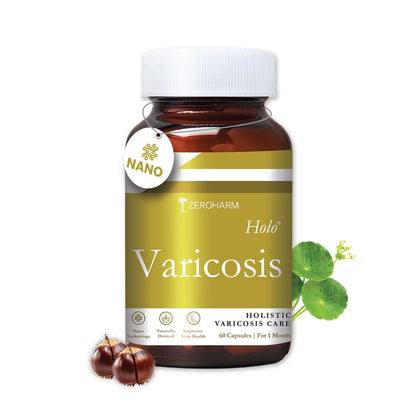 ZEROHARM Holo Varicosis With Horse Chestnut, Gotu Kola, Hesperidin, Rutin, Butcher’s Broom & Grape Seed Extract | Reduce Varicose Veins, Boost Circulation and Leg Comfort | For Men and Women | 60 Nano Capsules