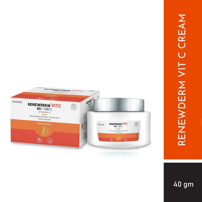 RENEWDERM Vit C Face Cream with 5 Antioxidants, Vitamin C, Vitamin A and E from Sweet Almond Oil & Green Tea Extract for protection against Sun Damage for bright skin 40GM