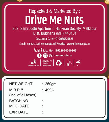 Drive Me Nuts Classic Roasted Unsalted Cashews 250g | Whole Cashew Nuts Kaju | Healthy Snacks & Dry Fruits | Freshly Crunchy Gourmet Munchies Pack | Nutritious Protein Rich Food