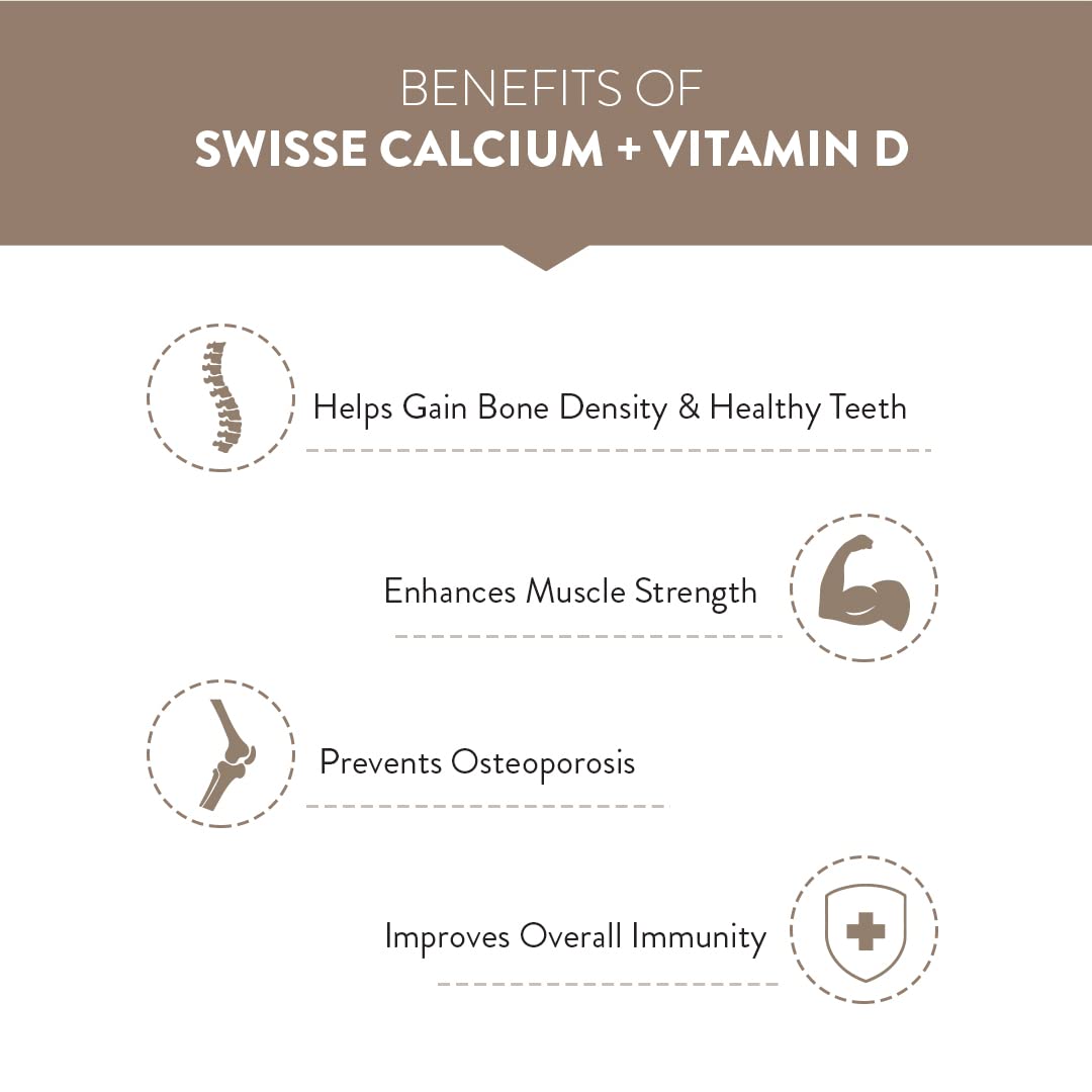 Zephivo Swisse Vegan Calcium + Vitamin D3 for Stronger Bones, Teeth, Muscles & Immunity - 60 Tablets (Manufactured In Australia, Vegan Source Calcium Supplement For Higher Absorption)
