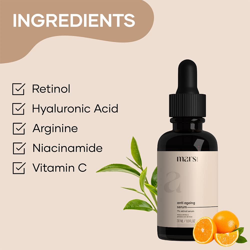 Mars by GHC Mas Intensive Rejuvenation Serum, Anti-Aging for Dry and Sensitive Skin, Vitamin C, Hyaluronic Acid, Aloe Vera,1% Retinol Face Serum, 30ml