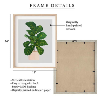 Fiddle Fig Botanical Wall Painting| Modern Art Painting for Living Room Bed Room and Office | 11 x 14 inches (Natural Frame)