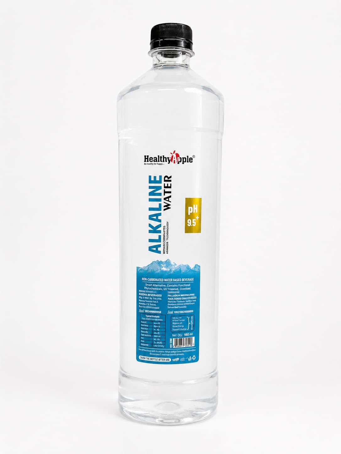 Healthy Apple Alkaline Water, pH 9.5+, Non-Carbonated, with Minerals and Antioxidants, 990 ml