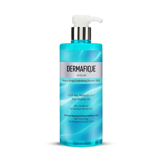 Dermafique Aqua Surge Shower Gel 500ml | 24 hr hydration, No Paraben/SLS, Pro Vitamin B5 & NMF | Sensitive, Dry, Oily, Normal Skin | Clinically & Dermat Tested on Indian skin | Body Wash for Women & Men