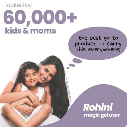 Advertisement featuring a woman and child with text about Rohini magic gel and its popularity.