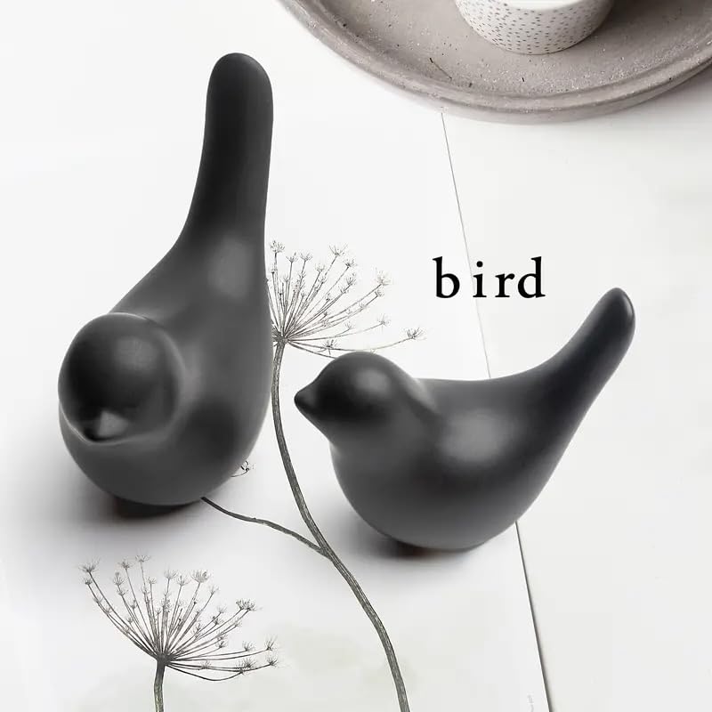 Ceramic Birds Figurines Ceramic Blessing Birds Figurine Home Decorations Accessories Black Matte (Set of 2)