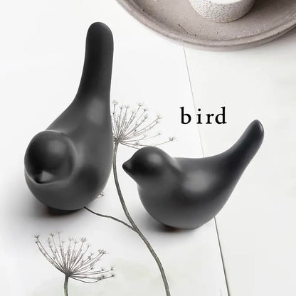 Ceramic Birds Figurines Ceramic Blessing Birds Figurine Home Decorations Accessories Black Matte (Set of 2)