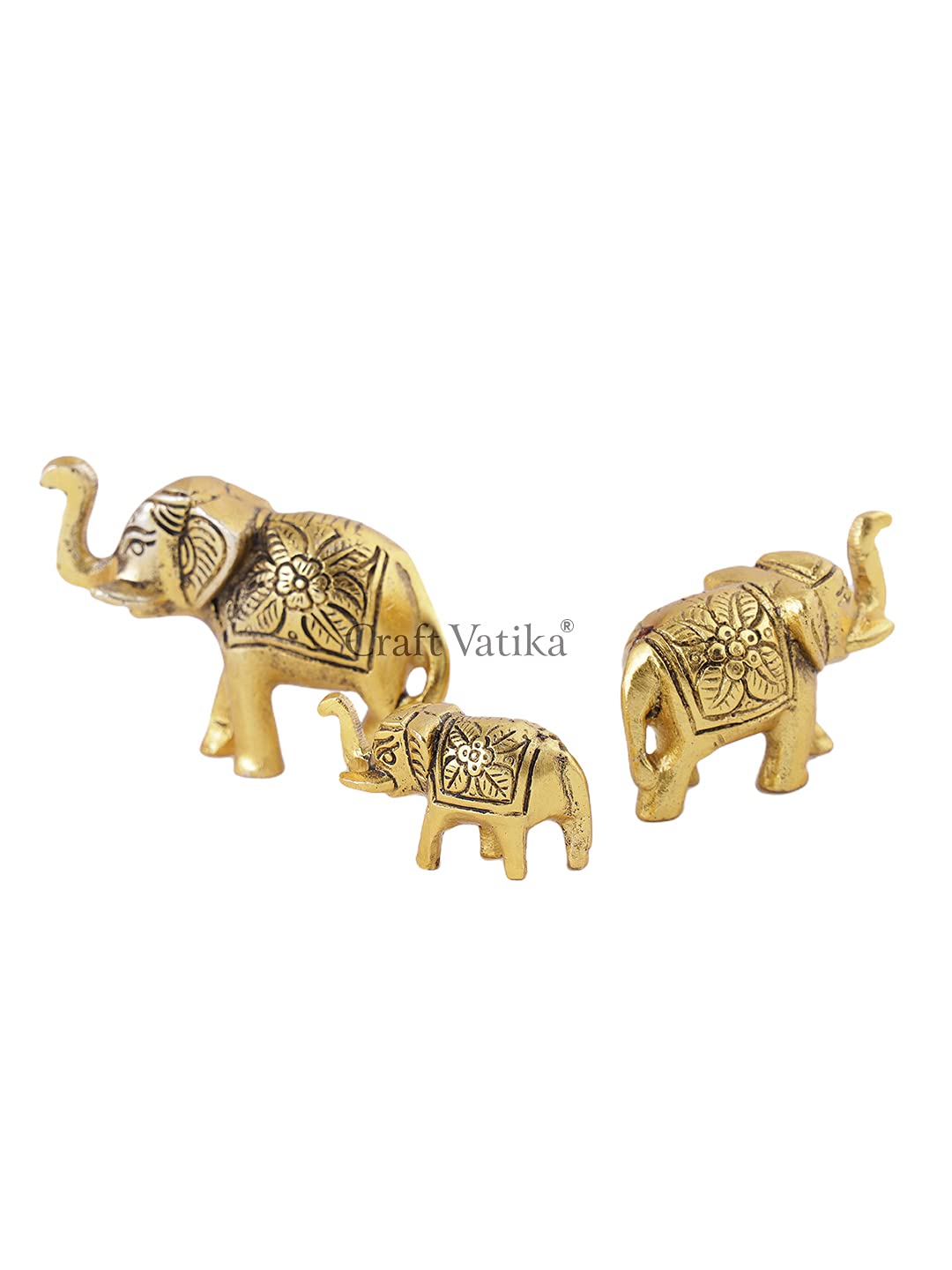 CraftVatika Set of 3 Metal Trunk Up Elephant Family Statue Showpiece Figurine -Fengshui Vastu Lucky - Decorative Items for Home Living Room Decor Living Room Office Desktop & Gifting,Corporate Gift