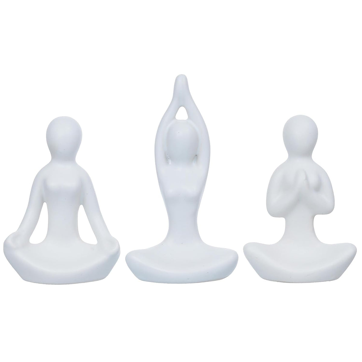 eCraftIndia Set of 3 White Ceramic Meditation Yoga Pose Statue | Yoga Women Figurine Home Decor Items Showpiece for Meditation Room Living Room Bedroom Table Shelf TV Unit | Gift for Birthday