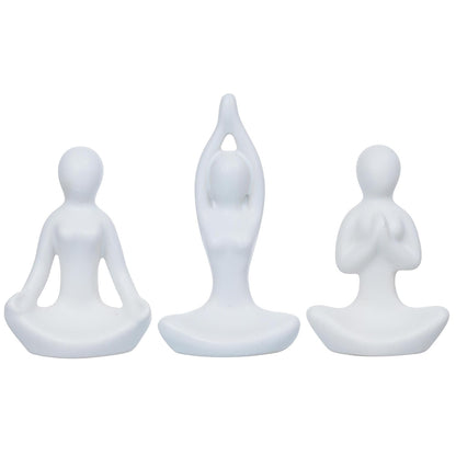 eCraftIndia Set of 3 White Ceramic Meditation Yoga Pose Statue | Yoga Women Figurine Home Decor Items Showpiece for Meditation Room Living Room Bedroom Table Shelf TV Unit | Gift for Birthday