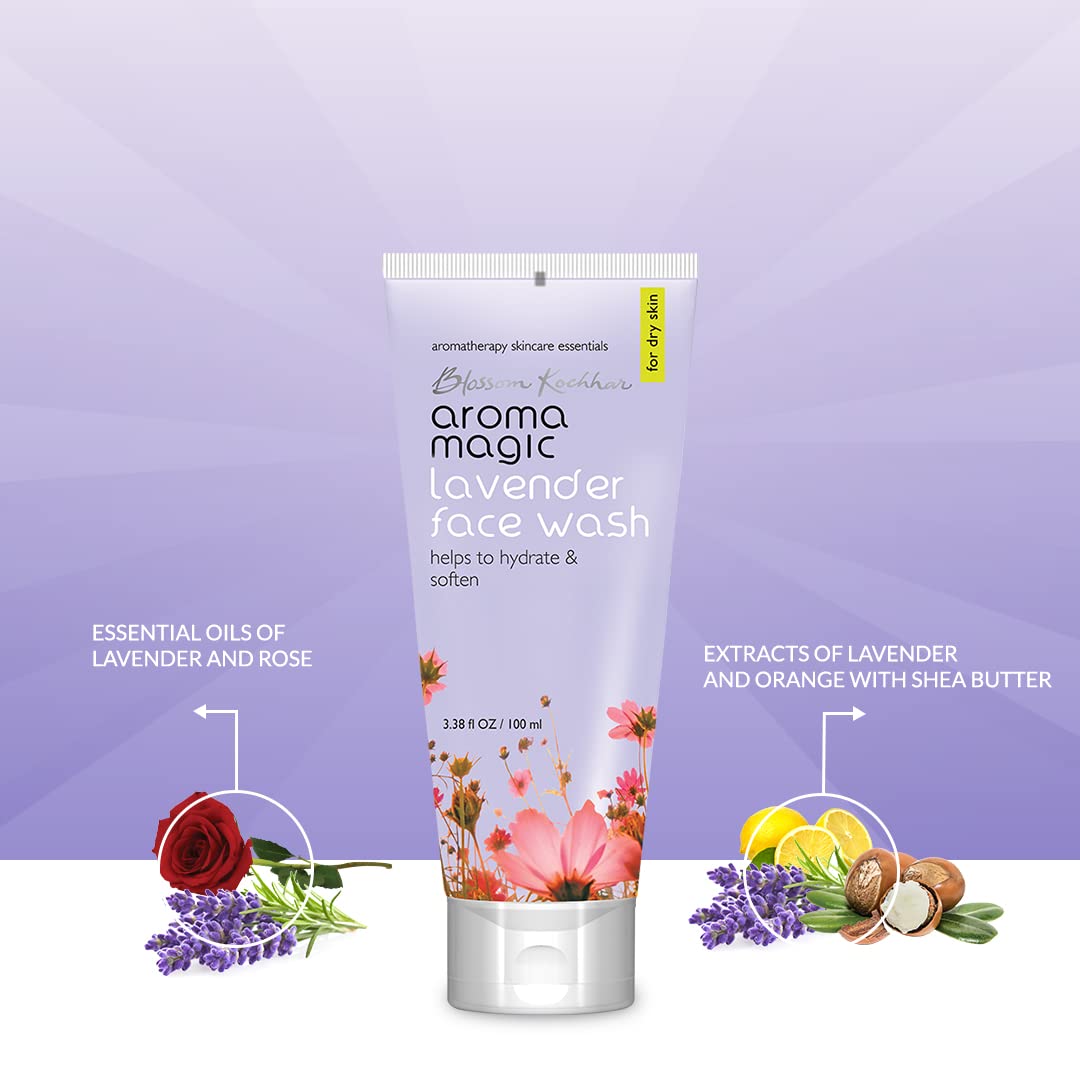 Aroma Magic Lavender Face Wash – Hydrating & Nourishing Cleanser with Rose Oil & Orange Extract for Dry & Sensitive Skin – 100ml