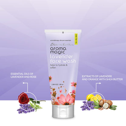 Aroma Magic Lavender Face Wash – Hydrating & Nourishing Cleanser with Rose Oil & Orange Extract for Dry & Sensitive Skin – 100ml