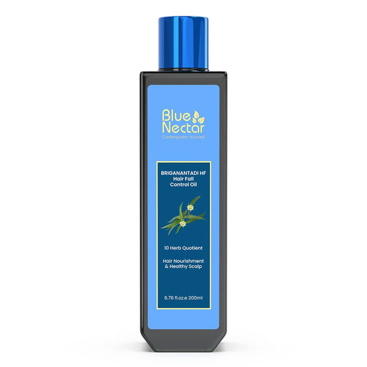 Blue Nectar Briganantadi Hair Oil with Bhringraj & Amla | Ayurvedic Non-Sticky hair oil for Hair growth & Healthy Scalp (10 Herbs, 200ml)