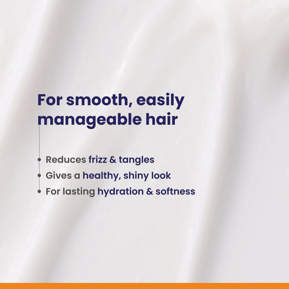 Text on a white background describing hair care product benefits