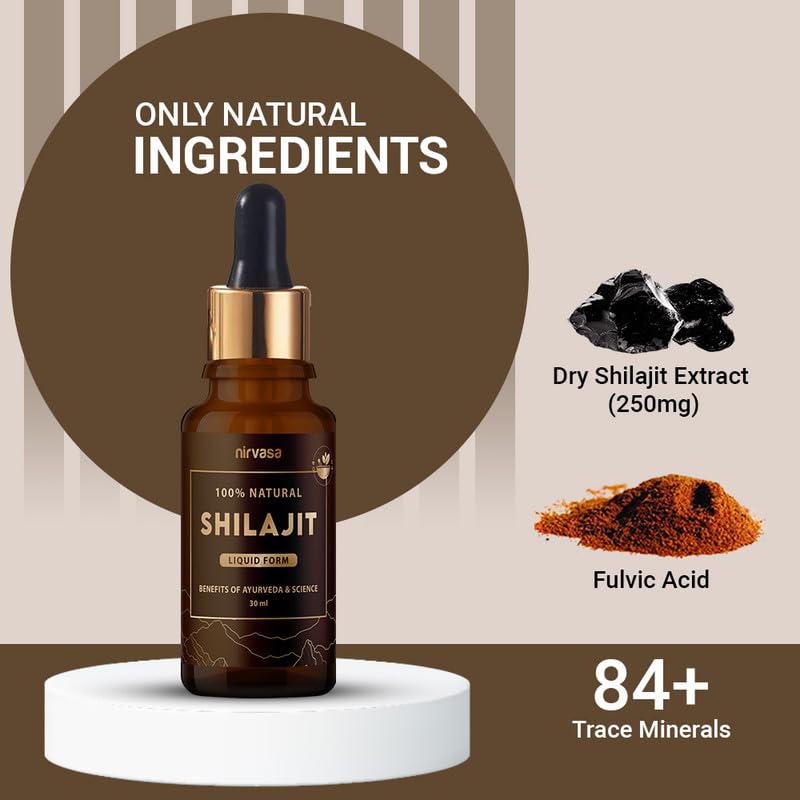 Nirvasa Pure Shilajit Liquid (30ml) | 100% Natural Himalayan Shilajeet Extract | Boosts Energy, Stamina, Strength & Vitality | Supports Immunity, Muscle Health & Performance | For Men & Women