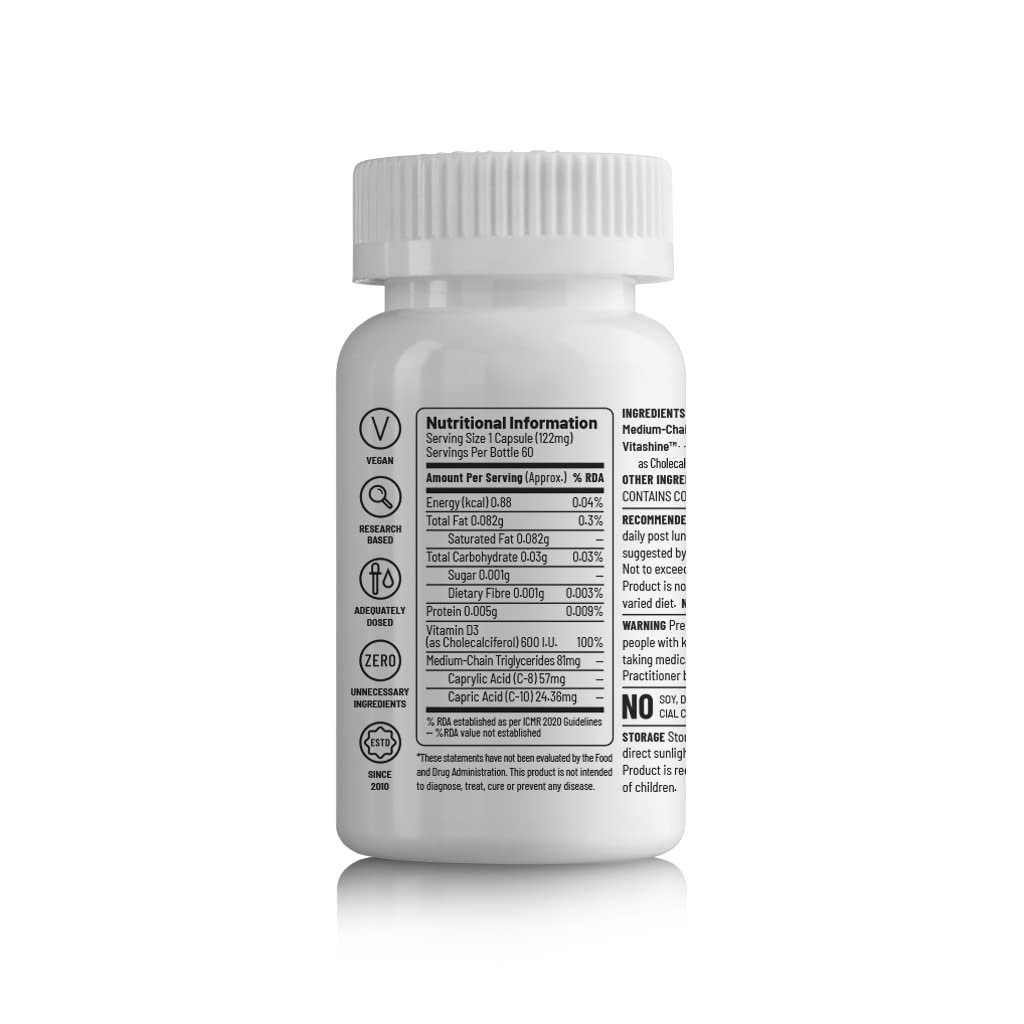 Zephivo Unived Basics Plant-Based Vegan Vitamin D3 from Lichen, 600 I.U. for Bone, Cognitive, Immune Health, 60 Vegan Capsules, One Daily (2 month supply)
