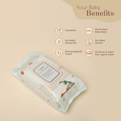 Baby Forest Neer 99.9% Water Baby Wipes | Ideal for 0 Plus Months | No Added Fragrance | Protects Baby's Skin | Dermatologically Tested | Plant-Based Formulations |72 wipes | 3x Thicker & Softer