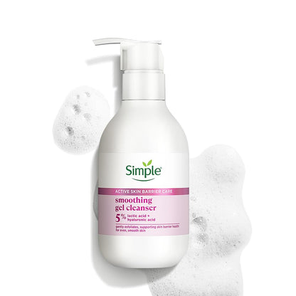 Simple smoothing gel cleanser bottle with pump on a white background