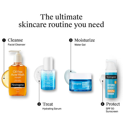 Neutrogena skincare products with step-by-step guide on a white background