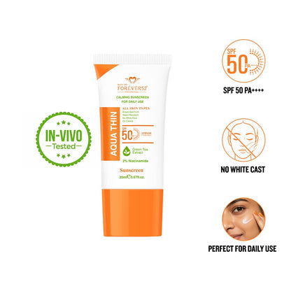 Daily Life Forever52 Aqua Thin Calming Sunscreen SPF 50 PA++++ | 2% Niacinamide & Green Tea Extract | UVA/UVB Protection | Lightweight, No White Cast, Water-Resistant Daily Sunscreen (20ml)