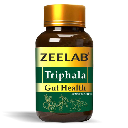 Zeelab Triphala Gut Health supplement bottle on a white background