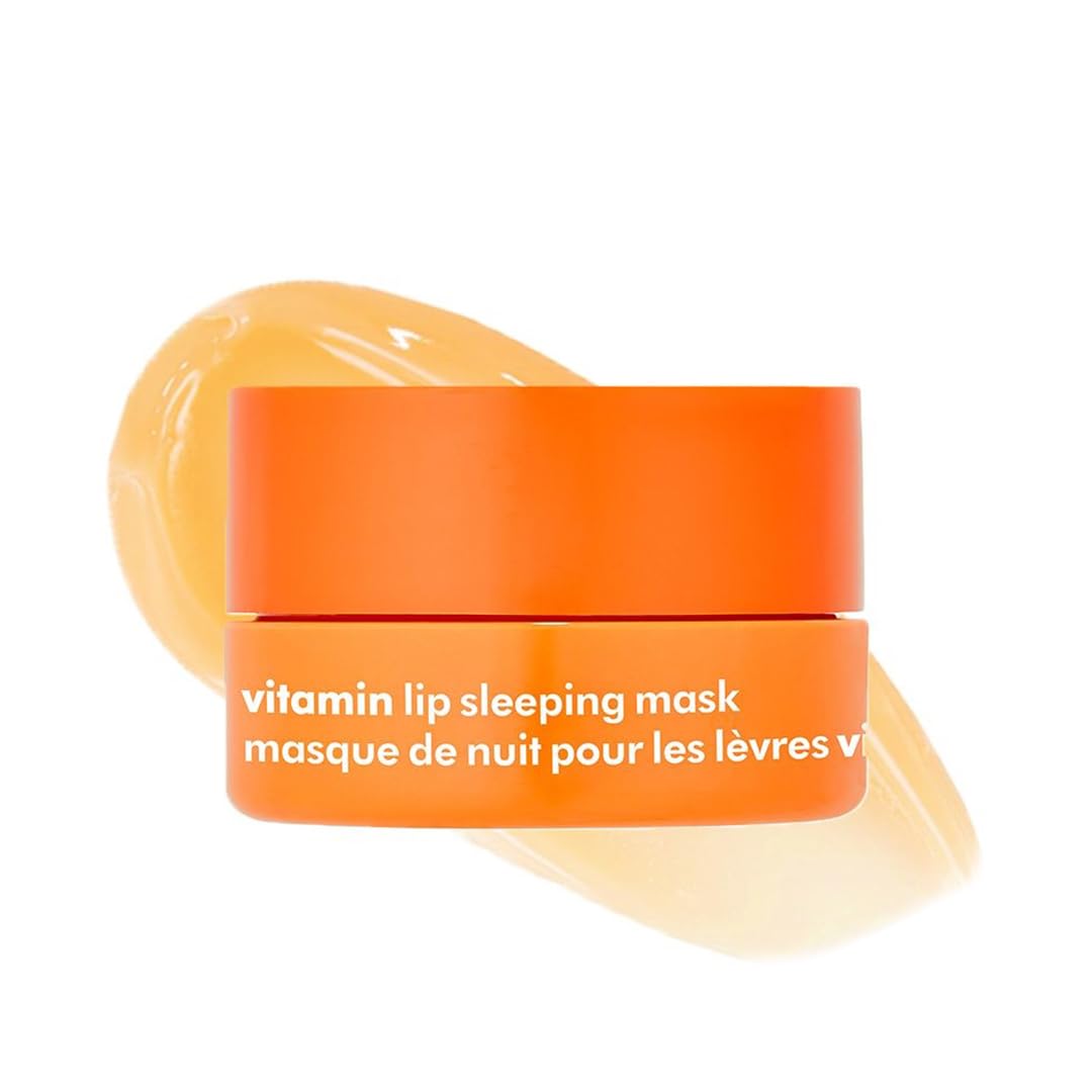 Orange lip sleeping mask with text on a white background