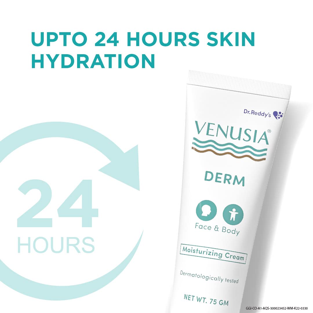 VENUSIA Dr Reddy'S Derm Moisturizing Lotion For Face And Body,Repairs And Nourishes Dry Skin,Relieves Minor Itching And Irritation,Moisturization And Hydration That Lasts Up To 10 Hours,Pack of 1