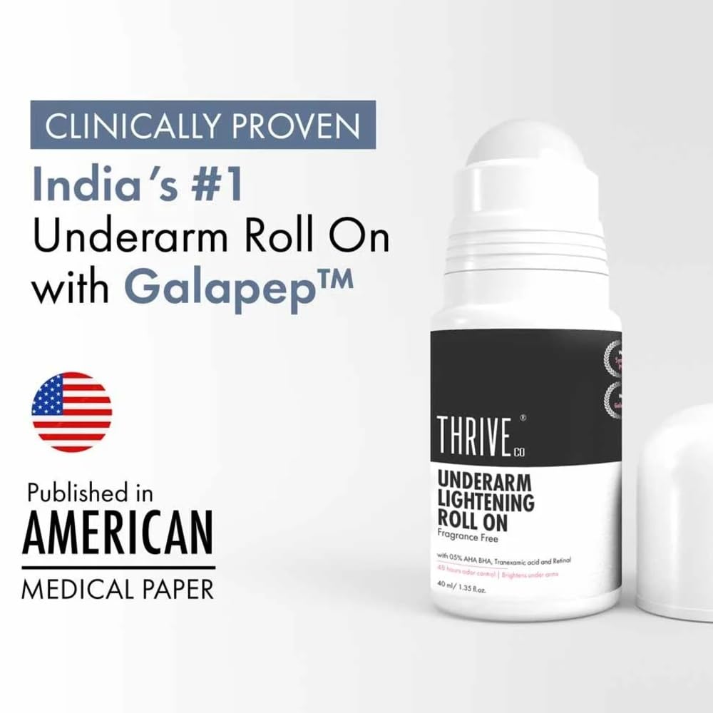 Thrive underarm roll-on product with branding and text on a white background