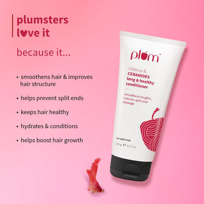 Plum Hibiscus & Ceramides Conditioner | Nourishing Formula with Shea Butter | Smoothens & Strengthens Dry and Damaged Hair | Repairs damage, Prevents Split Ends | 100% Vegan & Cruelty-Free | 175gram
