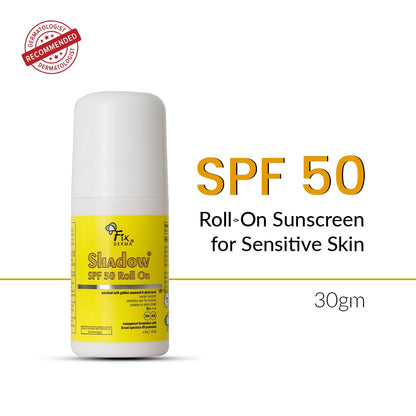 Fixderma Shadow Sunscreen SPF 50 Roll On Pa+++ | Transparent with Broad Spectrum UVA & UVB Protection | Lightweight | Water Resistant | For Sensitive Skin | Sunscreen for Women & Men | 30gm