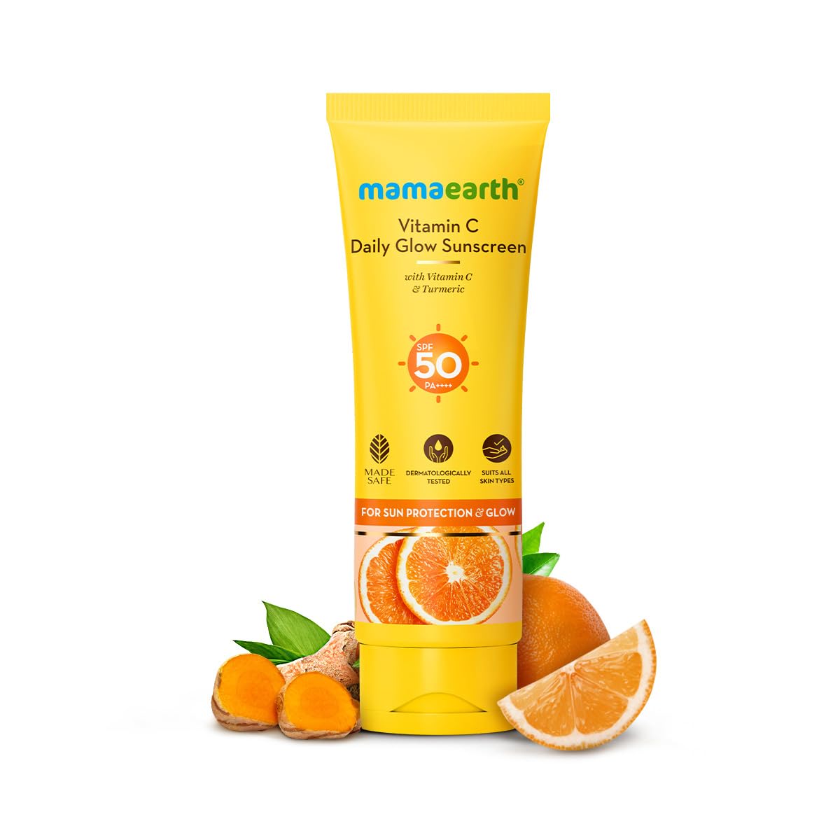 Mamaearth Vitamin C Daily Glow Sunscreen with Vitamin C & Turmeric for Toxin free Sun Protection - 125g | SPF 50 & PA++++ | Vitamin C for Glow | Turmeric Detans | In-Vivo Tested | Natural Goodness | Quick Absorbing