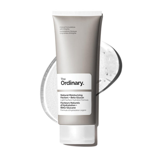 Tube of 'The Ordinary' Natural Moisturizing Factors + Beta Glucan on a white background