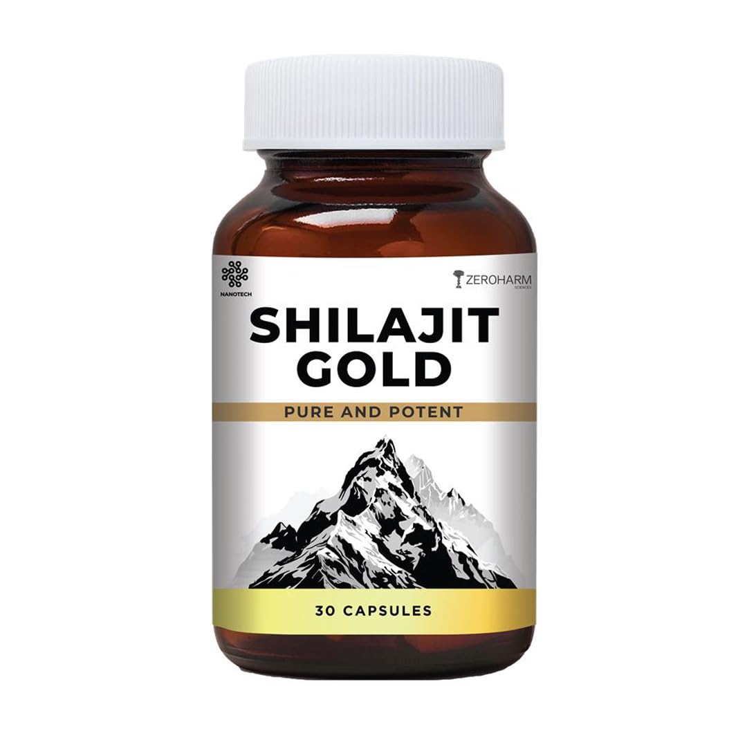 ZEROHARM Nano Shilajit Gold Capsules | Pure Himalayan Shilajit 500mg | Fulvic & Humic Acid | Supports Natural Energy, Stamina & Muscle Growth | Boosts Testosterone Levels for Men | 30 Capsules