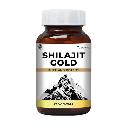 ZEROHARM Nano Shilajit Gold Capsules | Pure Himalayan Shilajit 500mg | Fulvic & Humic Acid | Supports Natural Energy, Stamina & Muscle Growth | Boosts Testosterone Levels for Men | 30 Capsules